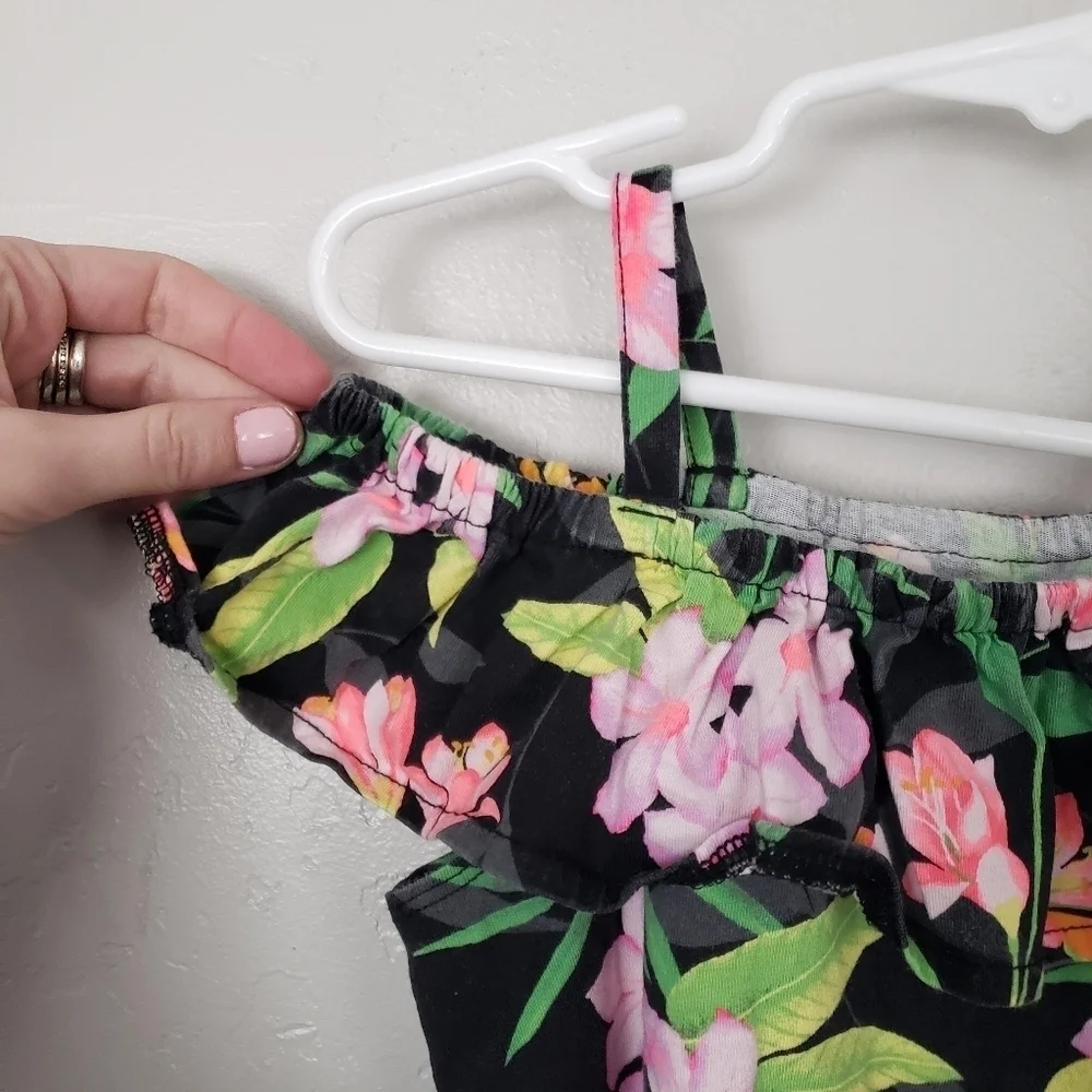 The Children's Place Toddler Girl 4T Cold Shoulder Top Black Tropical Floral